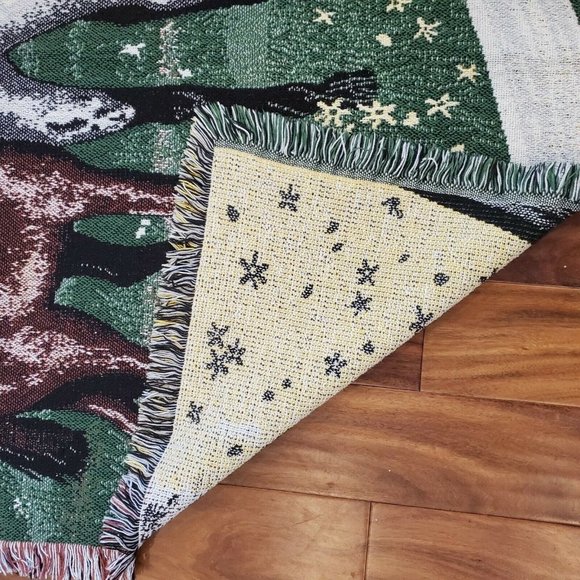 Vintage 90s Farm Horse Barn Fringe Tapestry Blanket 65 X 44 Mare Colt - Picture 7 of 8